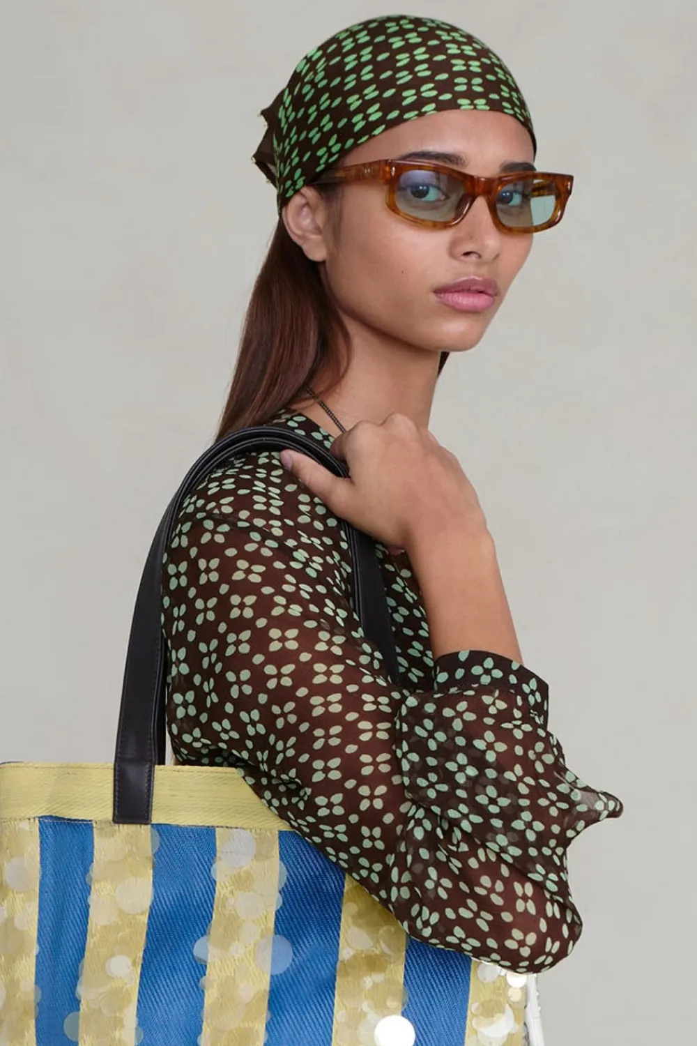 Chan Luu Beaded Floral Bandana Espresso