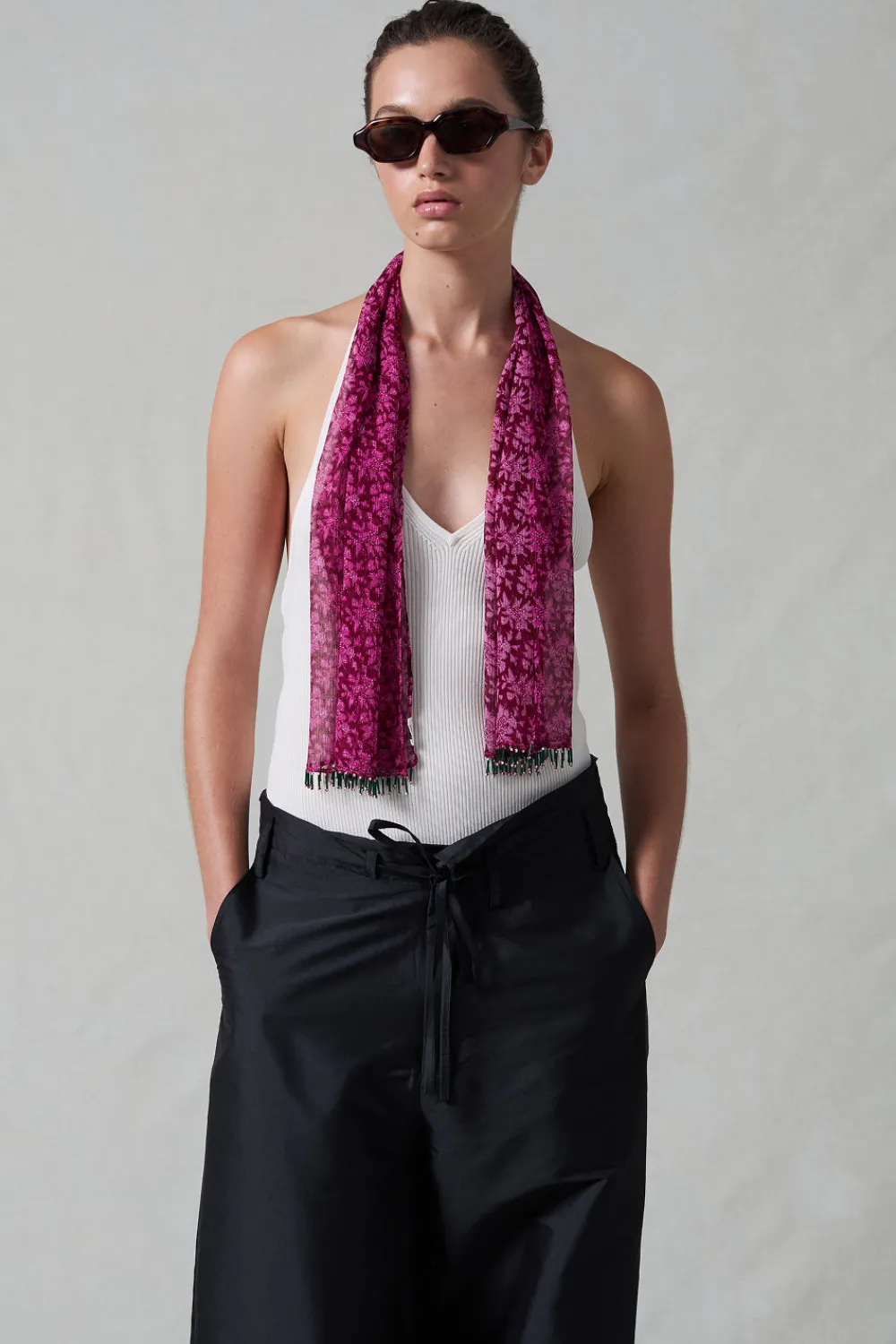 Chan Luu Beaded Silk Scarf Pink