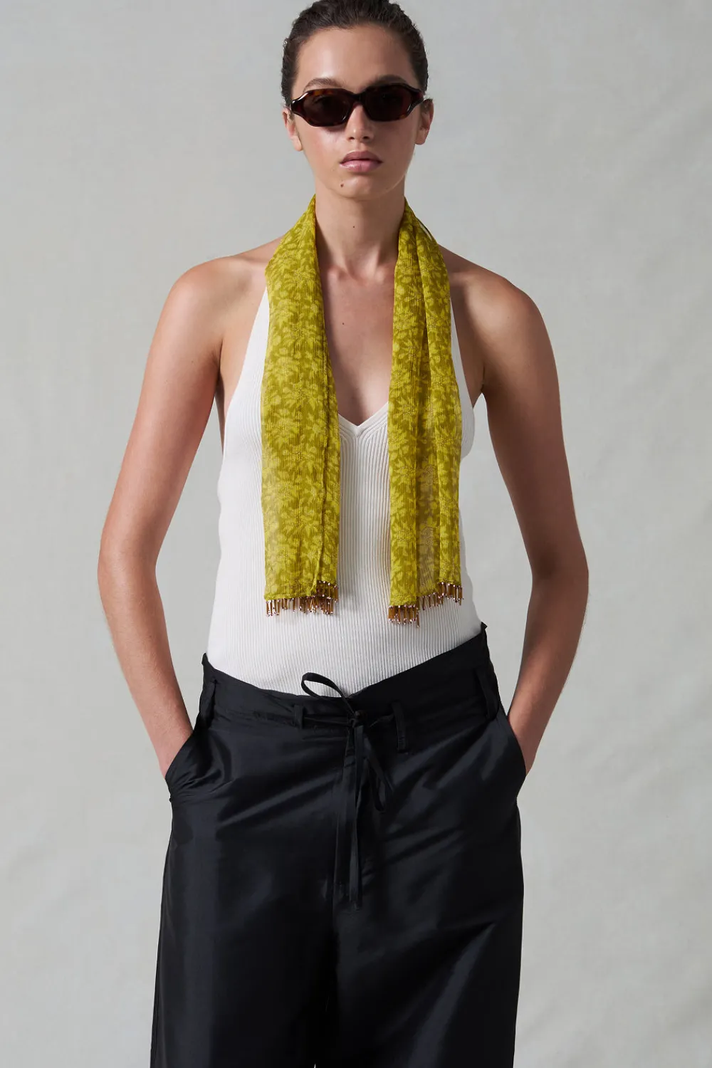 Chan Luu Beaded Silk Scarf Yellow