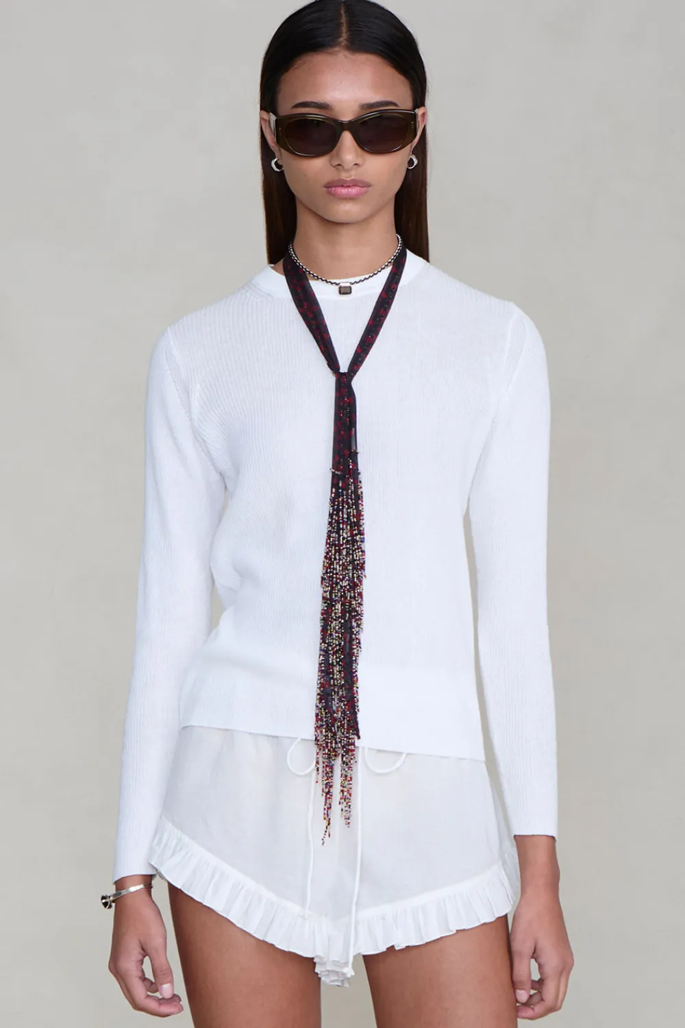 Chan Luu Beaded Skinny Scarf Sapphire