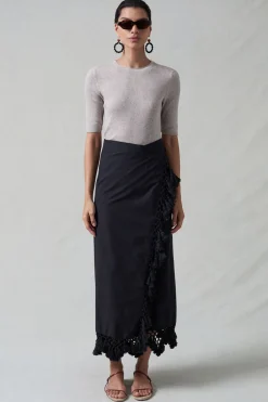 Chan Luu Capri Crocheted Wrap kirt Caviar