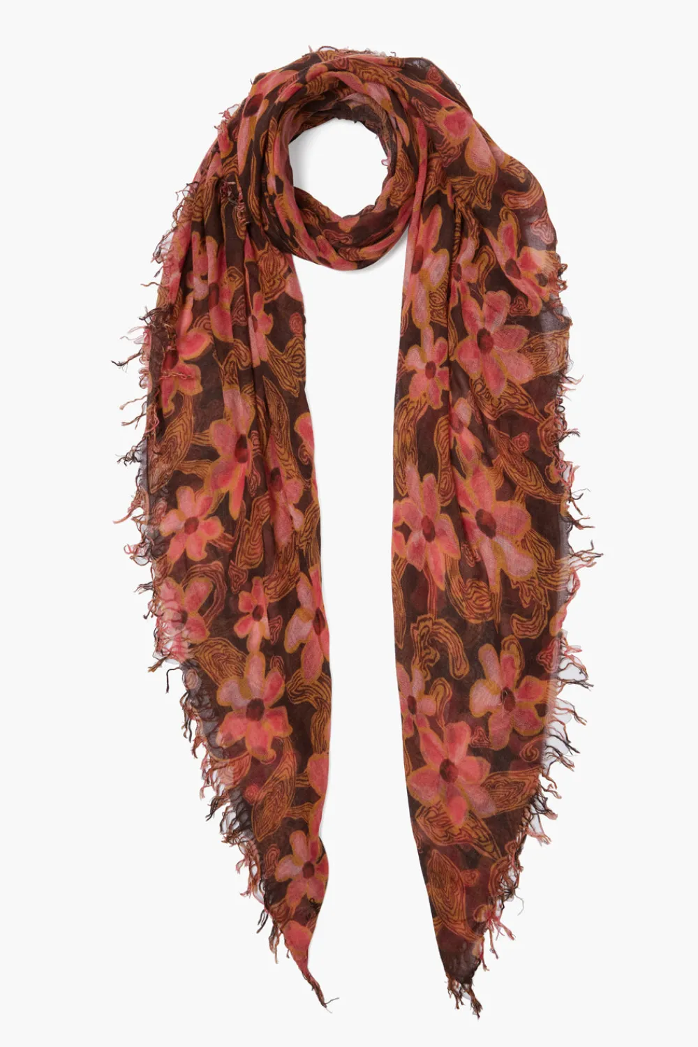 Chan Luu Cashmere and Silk Scarf Fired Brick Meadow Floral
