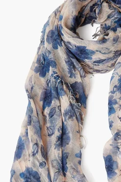 Chan Luu Cashmere and Silk Scarf Indigo Blue French Floral
