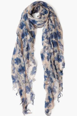 Chan Luu Cashmere and Silk Scarf Indigo Blue French Floral
