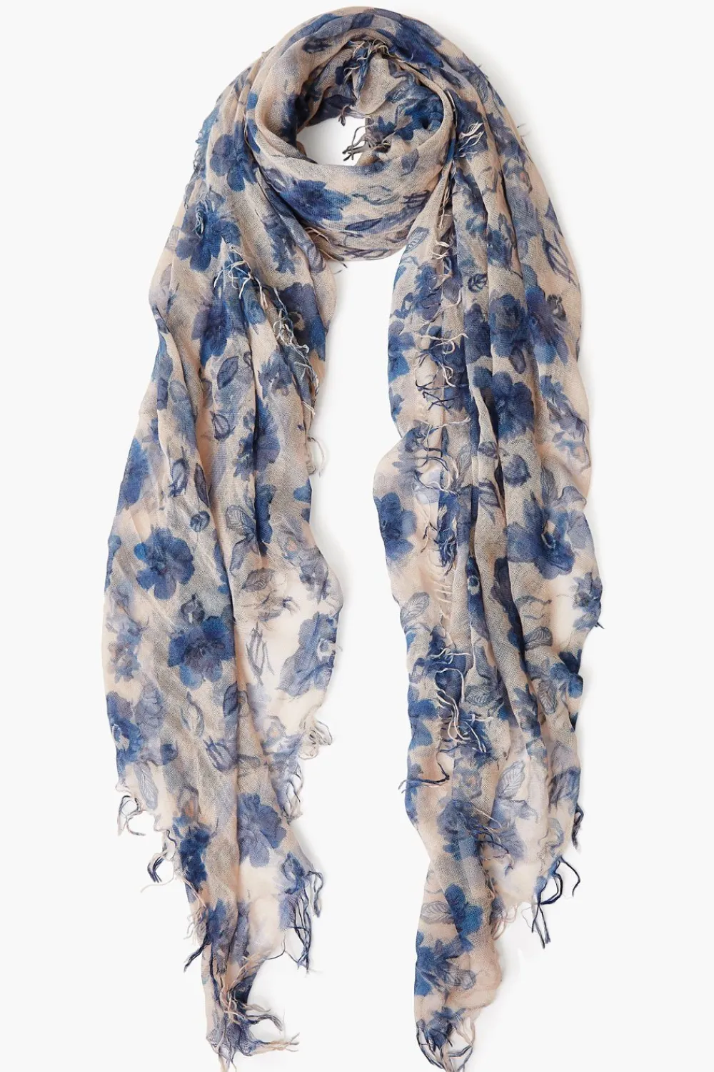 Chan Luu Cashmere and Silk Scarf Indigo Blue French Floral