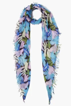 Chan Luu Cashmere and Silk Scarf Pageant Blue Floral Print