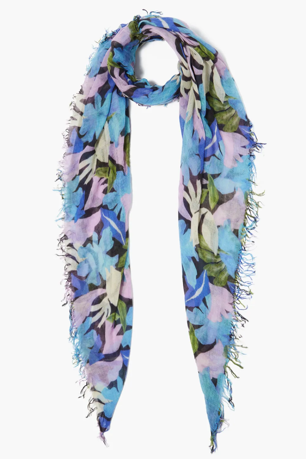 Chan Luu Cashmere and Silk Scarf Pageant Blue Floral Print