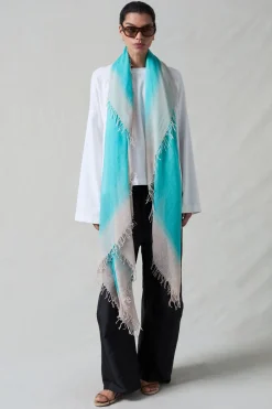 Chan Luu Cashmere and Silk Scarf Turquoise Burnout