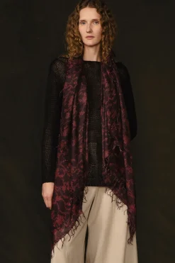 Chan Luu Cashmere and Silk Scarf Wine Kantha Floral