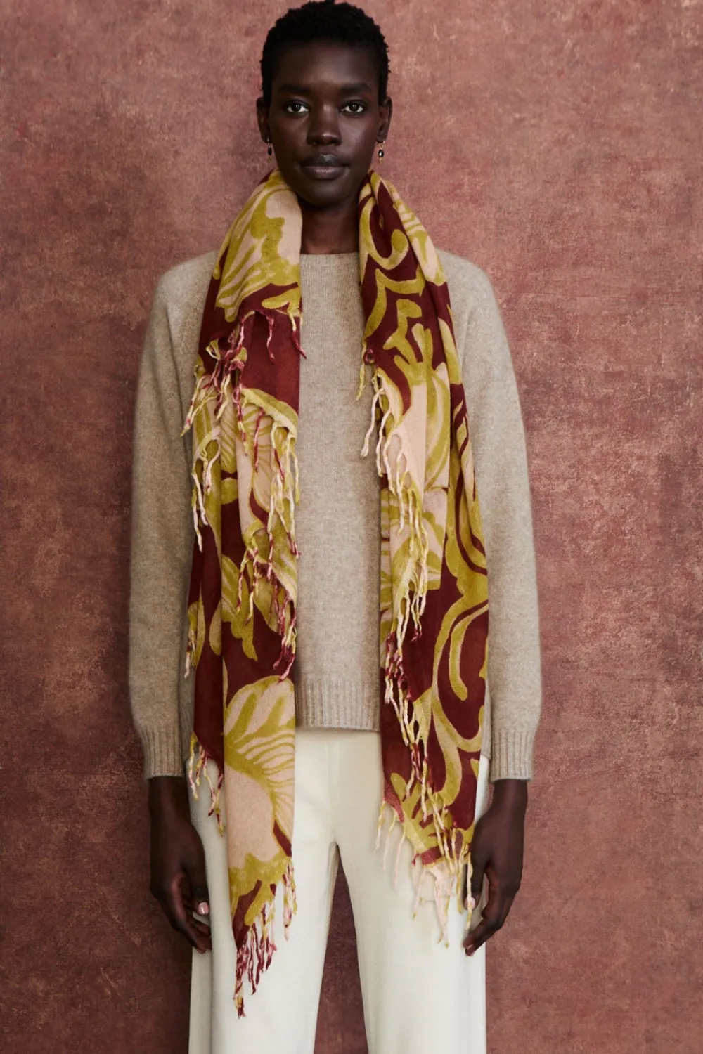 Chan Luu 100% Cashmere Scarf Cabernet Floral