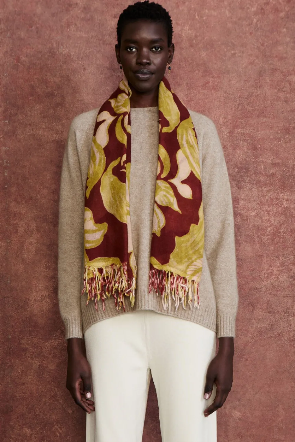 Chan Luu 100% Cashmere Scarf Cabernet Floral