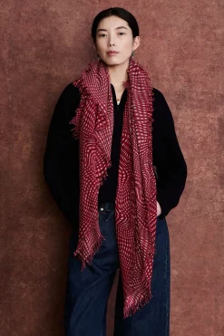 Chan Luu 100% Cashmere Scarf Red Warped Plaid