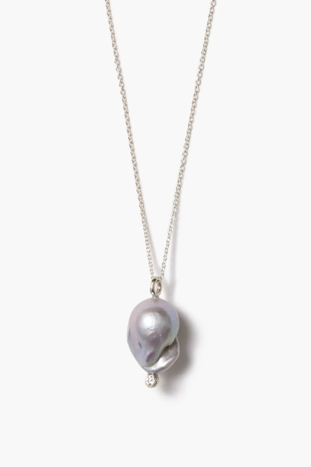 Chan Luu Diamond Baroque Necklace Grey Pearl