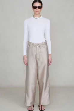 Chan Luu Dupioni traight eg Pant Taupe