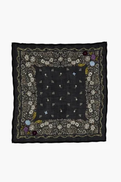 Chan Luu Embroidered Floral Bandana Jet Black