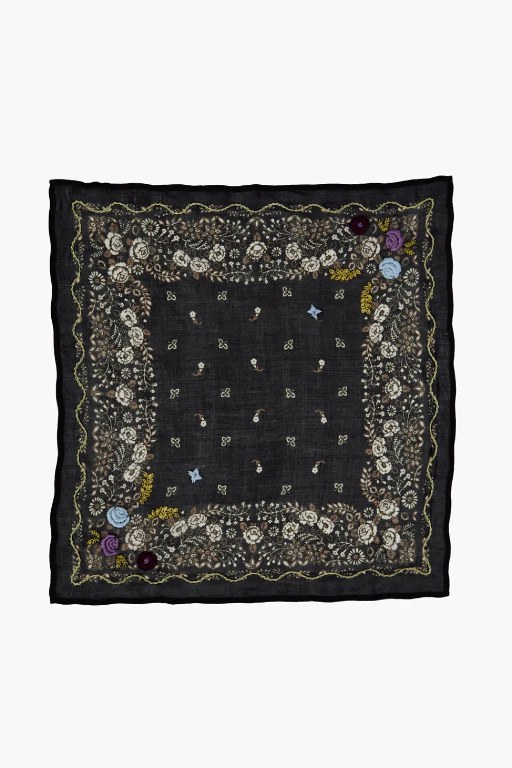 Chan Luu Embroidered Floral Bandana Jet Black