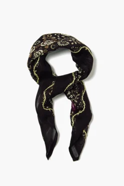 Chan Luu Embroidered Floral Bandana Jet Black