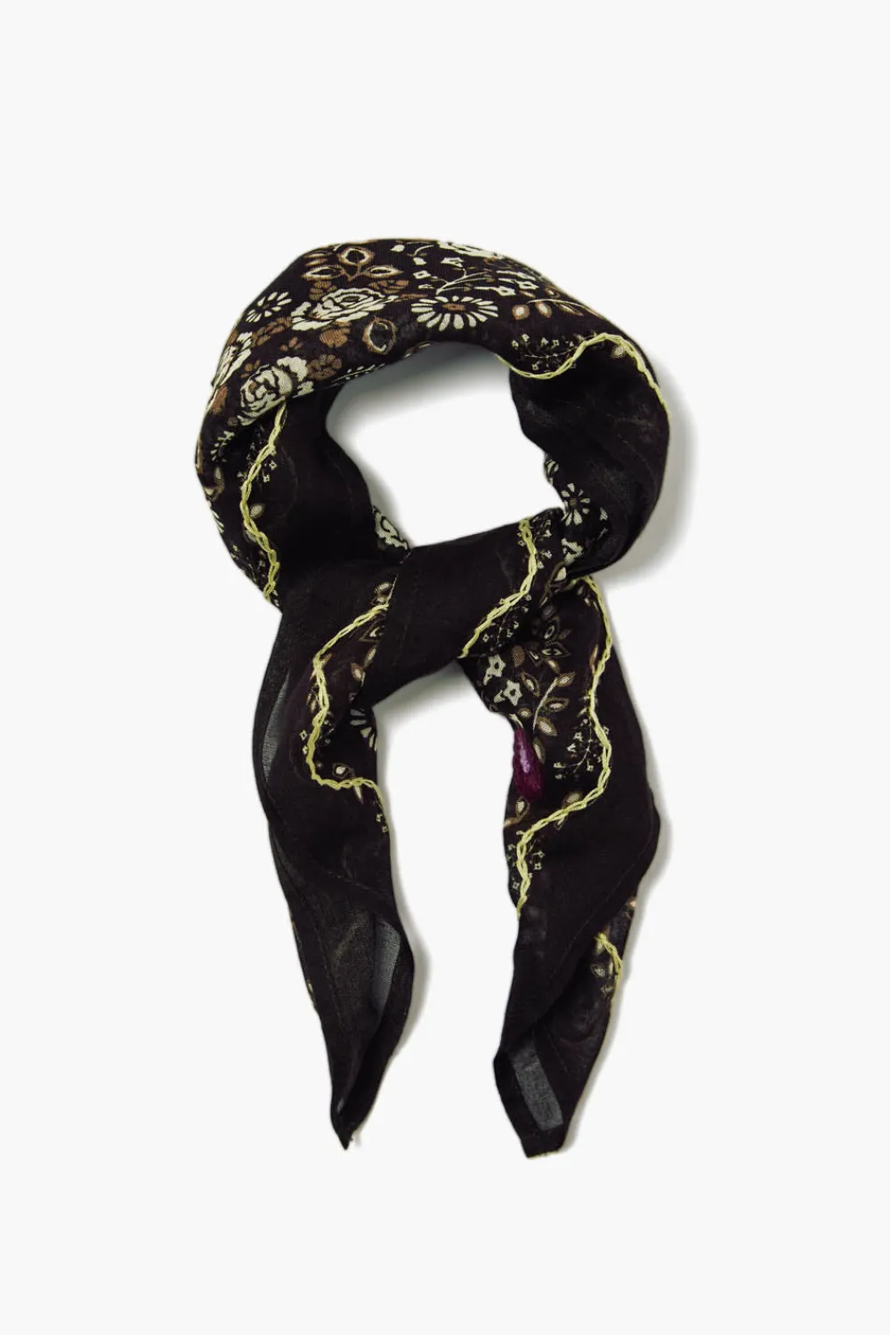 Chan Luu Embroidered Floral Bandana Jet Black