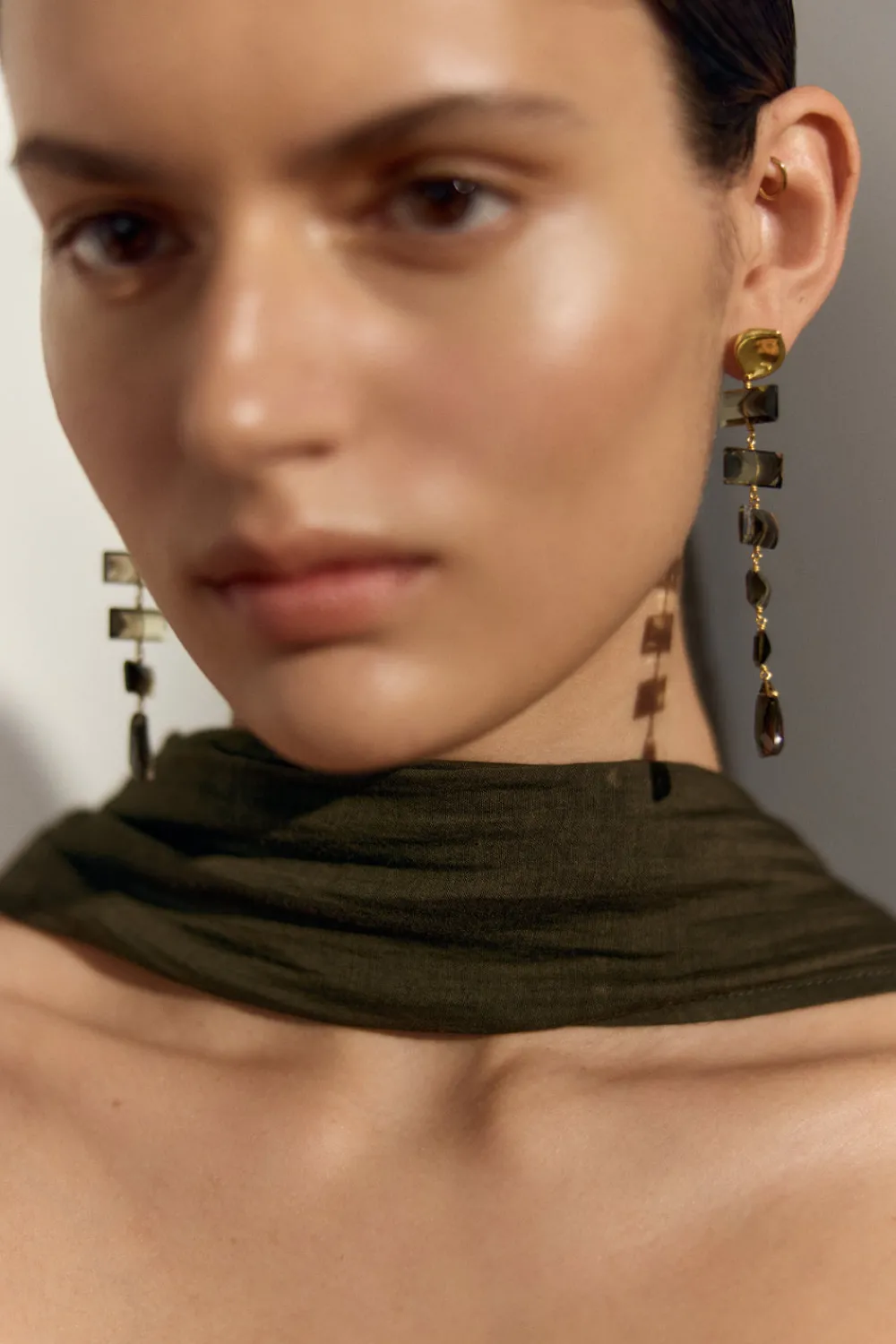 Chan Luu Fishbone Tiered Earrings Quartz