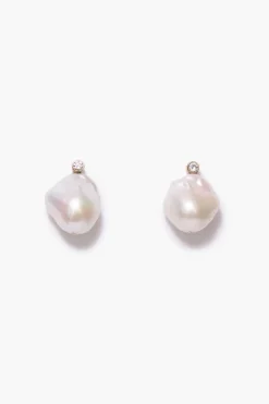 Chan Luu 14k Diamond Baroque Earrings White Pearl