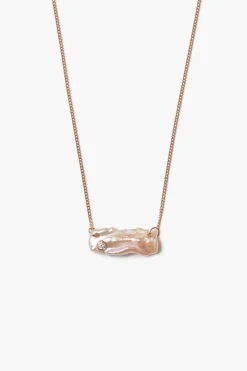 Chan Luu 14k Diamond Biwa Bar Necklace Pearl