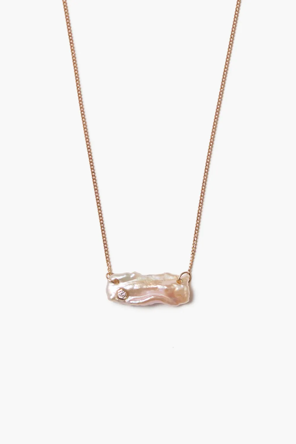 Chan Luu 14k Diamond Biwa Bar Necklace Pearl
