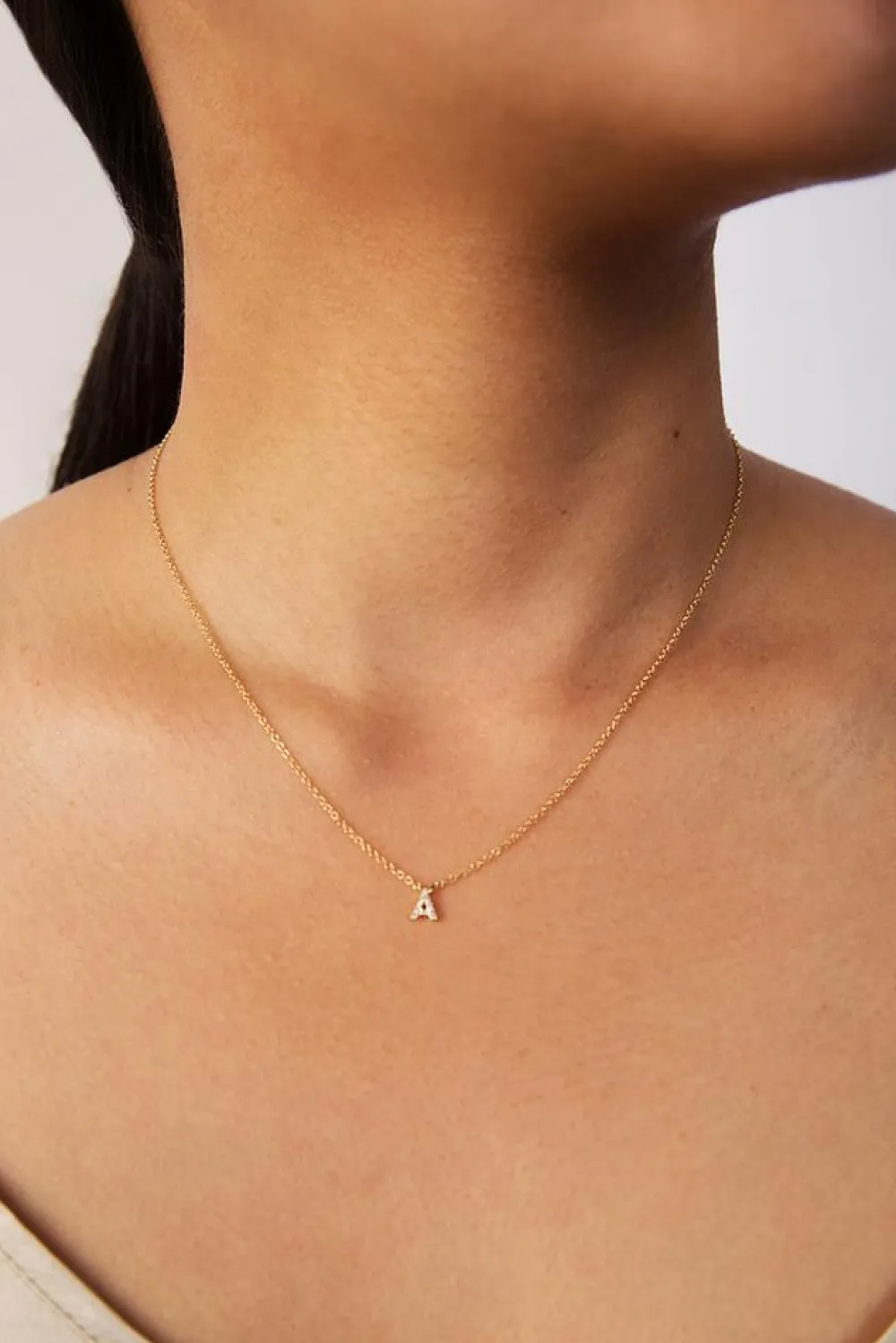 Chan Luu 14k Gold and White Diamond Initial Necklace