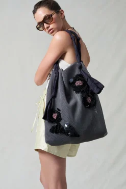 Chan Luu Mesh Net Sequin Tote Steel