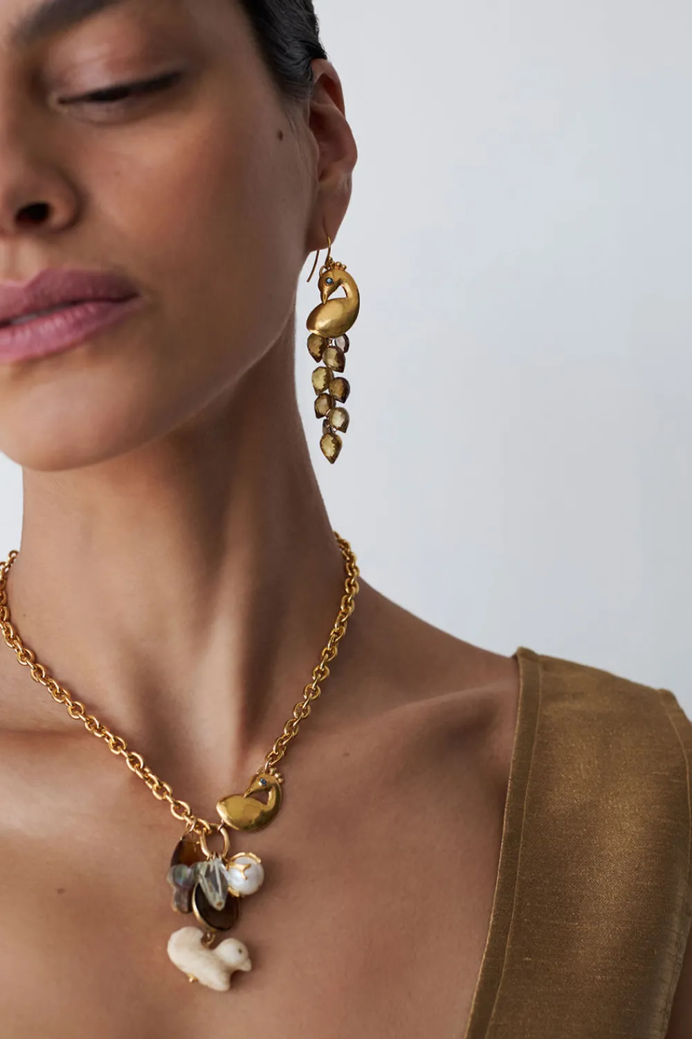 Chan Luu Peacock Chandelier Earrings Whiskey Quartz