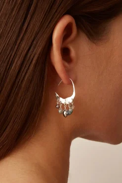 Chan Luu Petite Crescent Grey Pearl and Labradorite Mix Silver Hoop Earrings