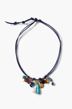 Chan Luu Romy Leather Charm Necklace Blue