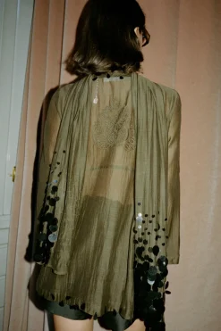 Chan Luu Sequin Cotton Silk Scarf Earth