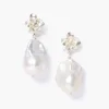 Chan Luu Silver Hibiscus Pearl Drop Earrings