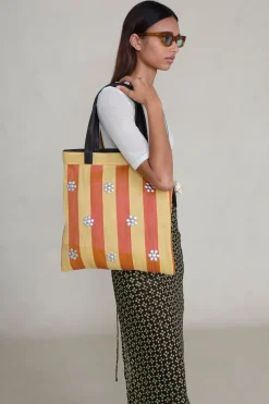 Chan Luu Striped Market Tote Bag Orange