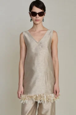 Chan Luu Tanged Yarn Dupioni Tank Taupe