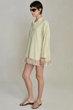 Chan Luu Tanged Yarn Fringe Tunic Tranucent Green