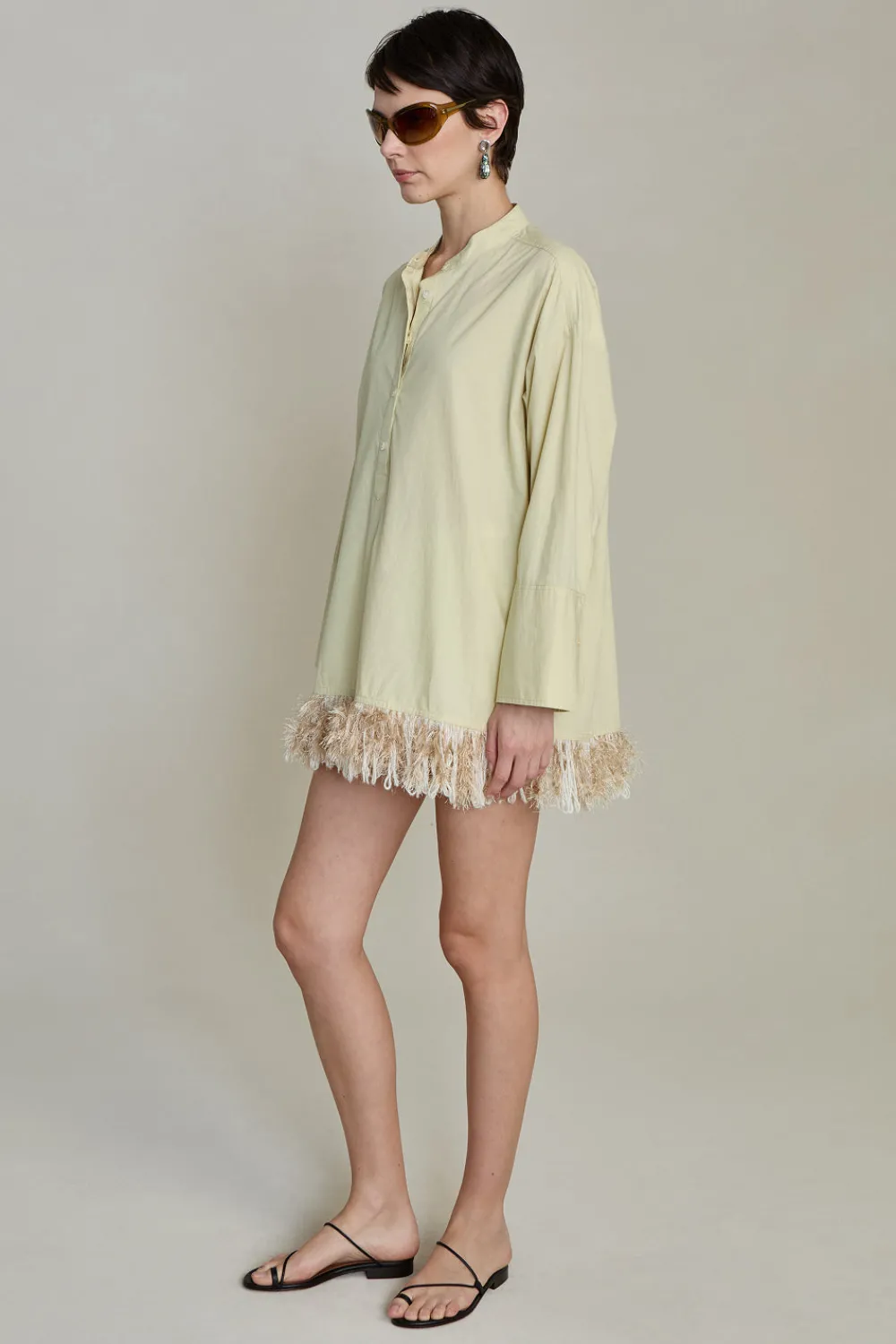 Chan Luu Tanged Yarn Fringe Tunic Tranucent Green