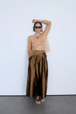Chan Luu Techno Taffeta Utra Wide eg Trouer Bronze