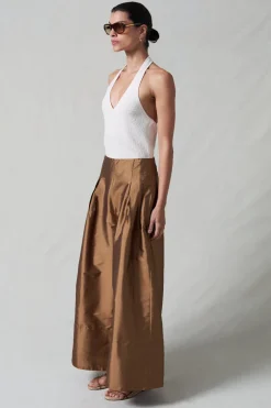 Chan Luu Techno Taffeta Utra Wide eg Trouer Bronze