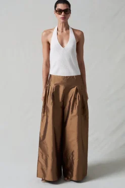 Chan Luu Techno Taffeta Utra Wide eg Trouer Bronze