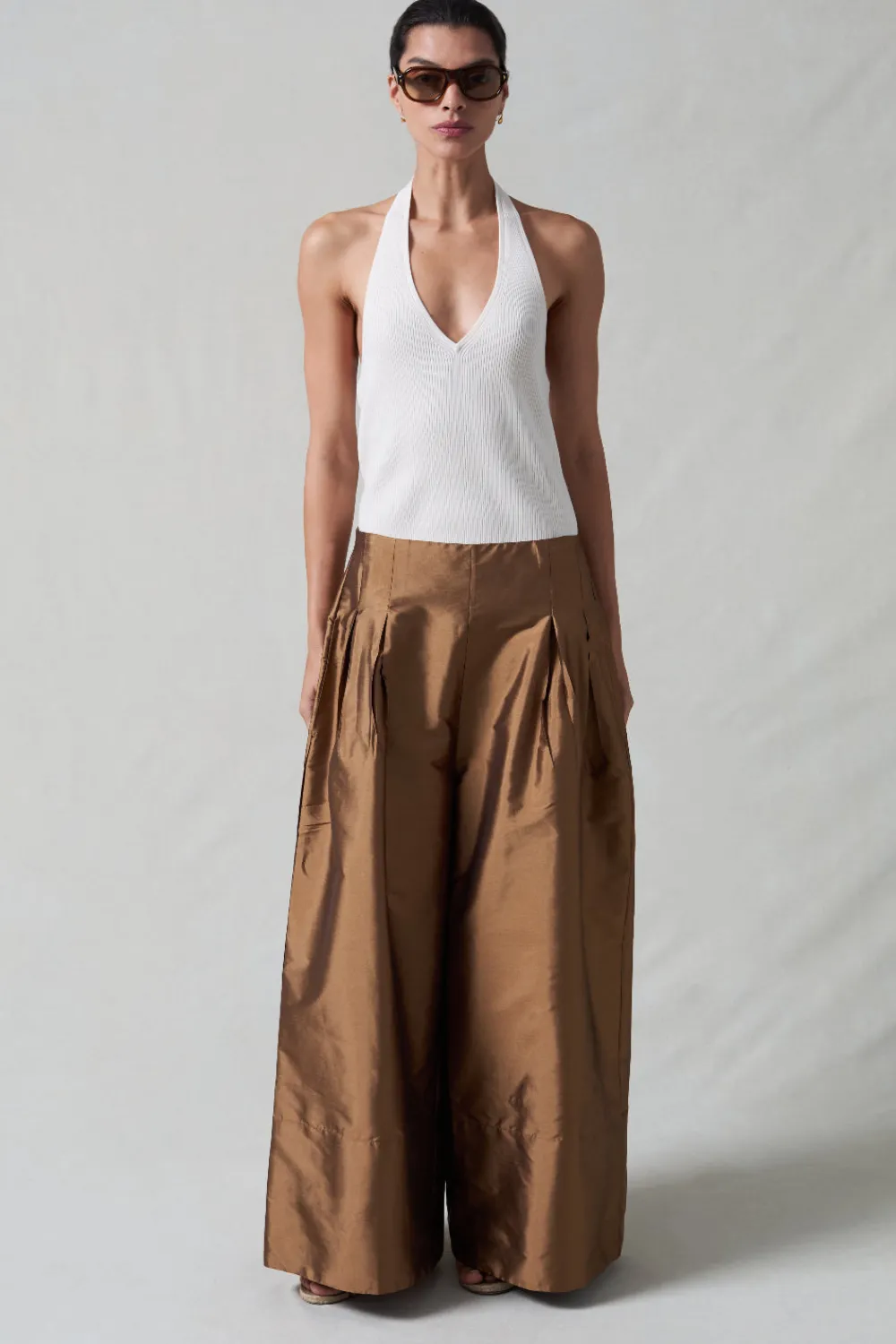 Chan Luu Techno Taffeta Utra Wide eg Trouer Bronze