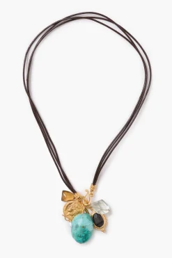 Chan Luu Traveler Leather Charm Necklace Turquoise