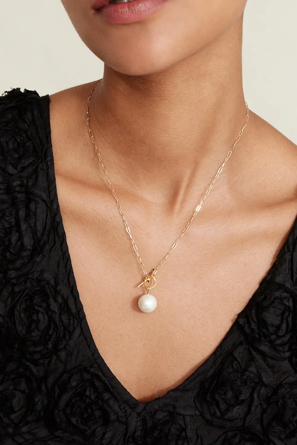 Chan Luu White Freshwater Pearl Toggle Necklace
