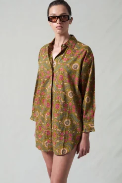 Chan Luu Widfower Printed Ruffe hort et Oive Green