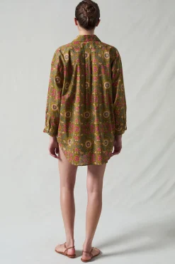 Chan Luu Widfower Printed Ruffe hort et Oive Green